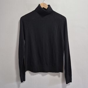 Patrick Assaraf Black Extrafine Merino Wool Lightweight Turtleneck Size XS